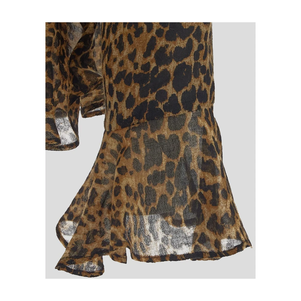 Saint Laurent Leopard Print Ruffled Blouse Brown Dames