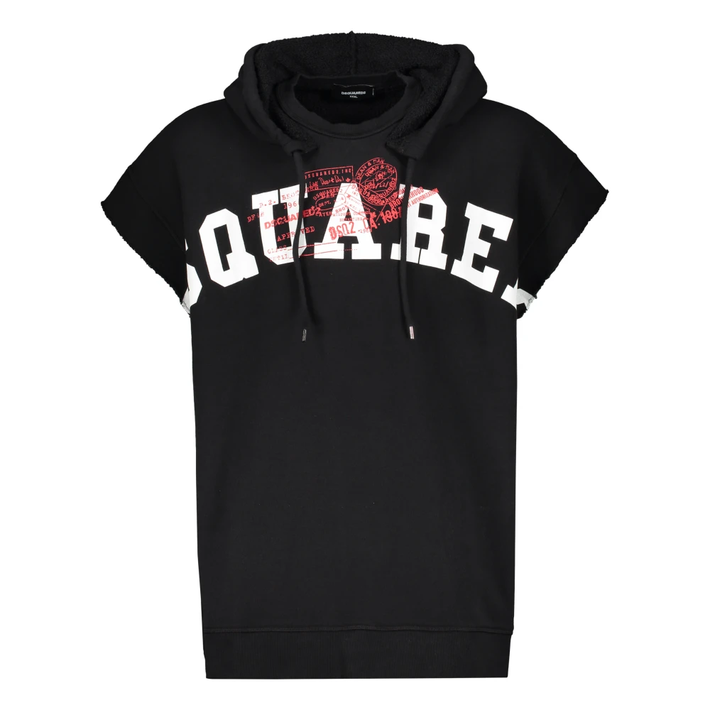 Dsquared2 Maxi Print Katoenen Mouwloze Hoodie Black Heren