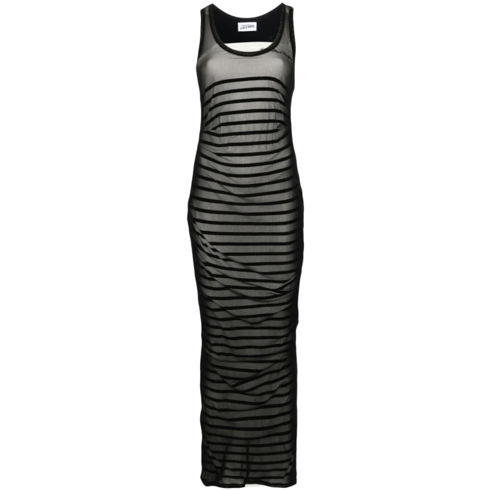 Jean Paul Gaultier Navy Gestreepte Mesh Laag Lange Jurk Blue Dames