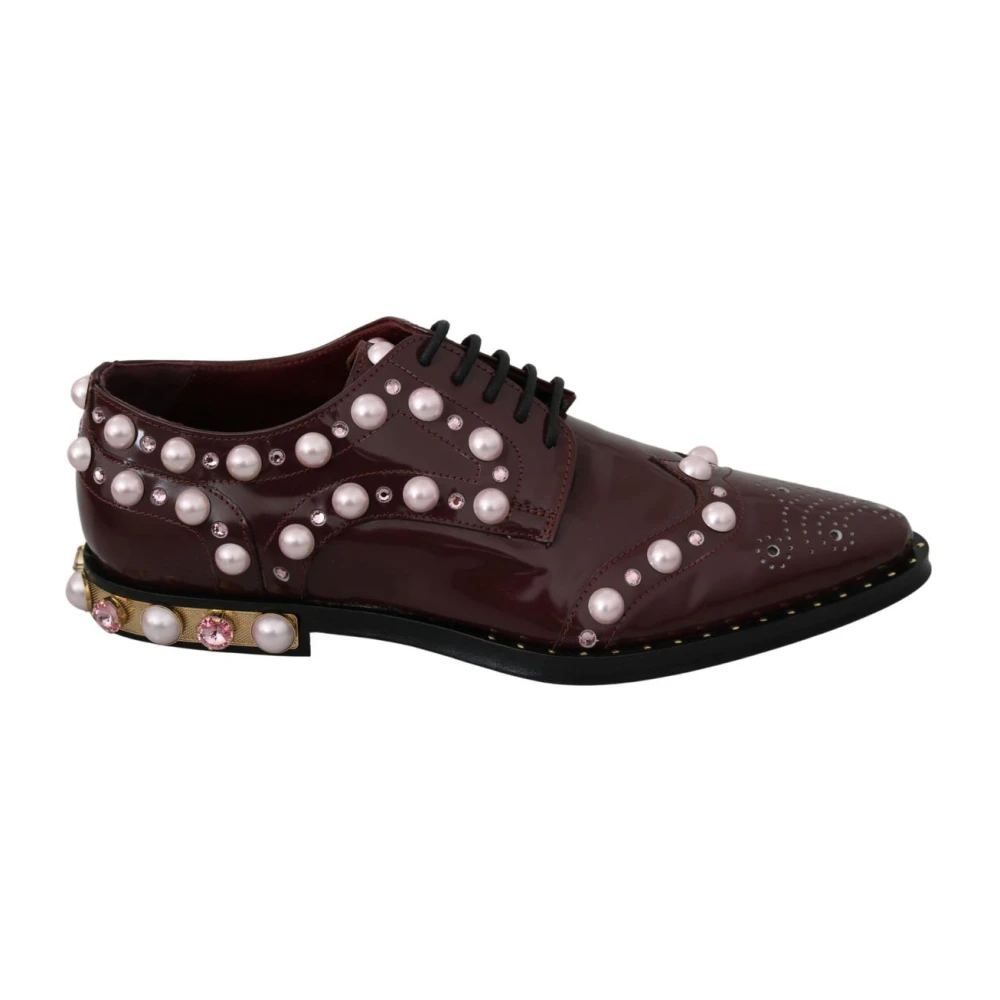Dolce & Gabbana Women's Brown Pearl Embellished Oxfords - Laced Shoes - 6 Uk - Shoes