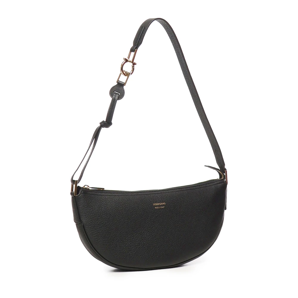 Salvatore Ferragamo Zwarte leren schoudertas met rits Black Dames