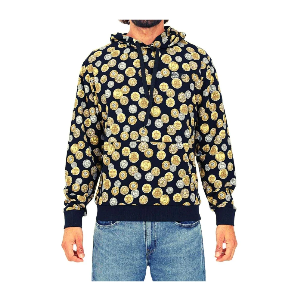 Moschino Men's Multicolor Hoodies,, Hoodie With Coin Collection Print Medium