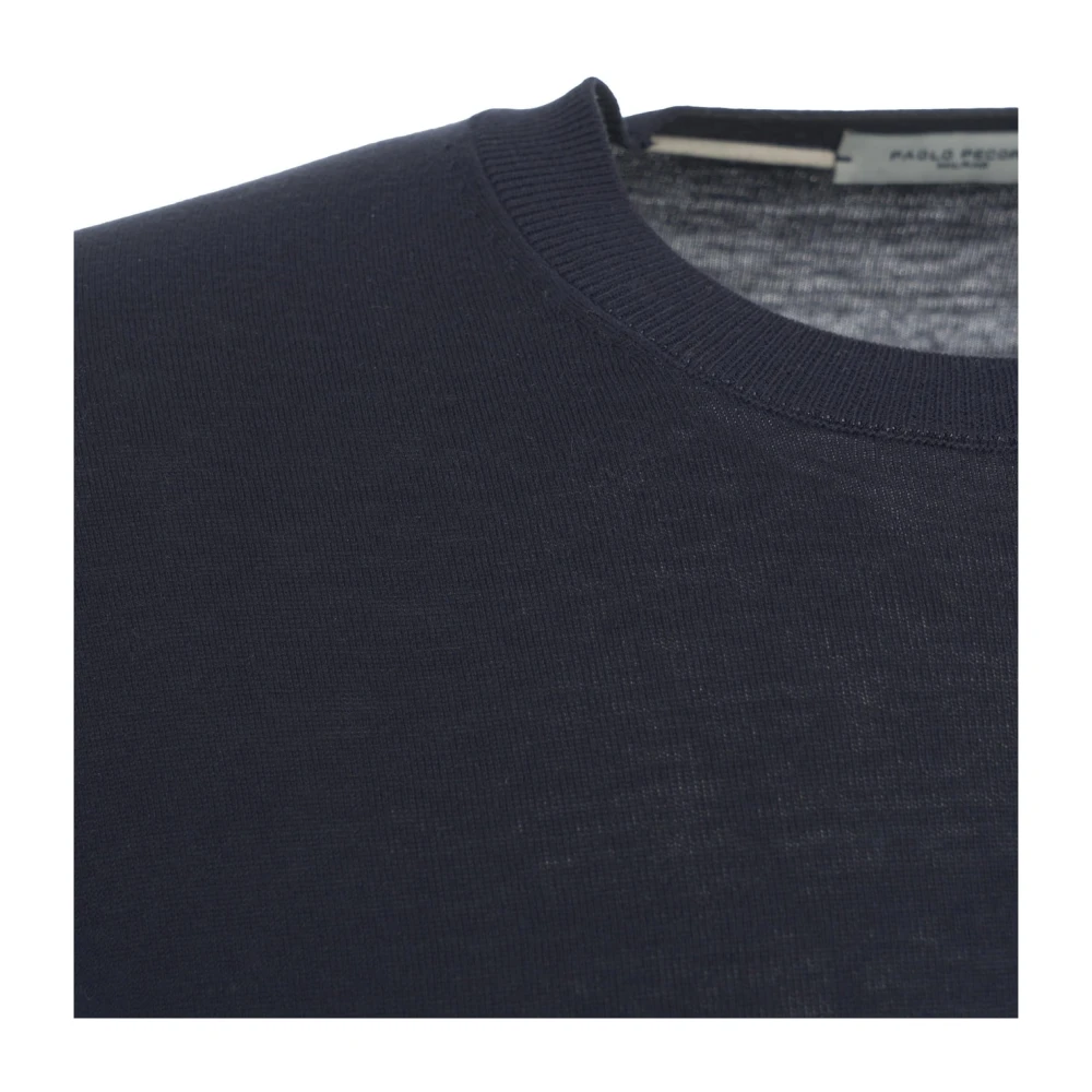 Paolo Pecora Blauwe Gebreide Trui Pullover Klassieke Ronde Hals Blue Heren