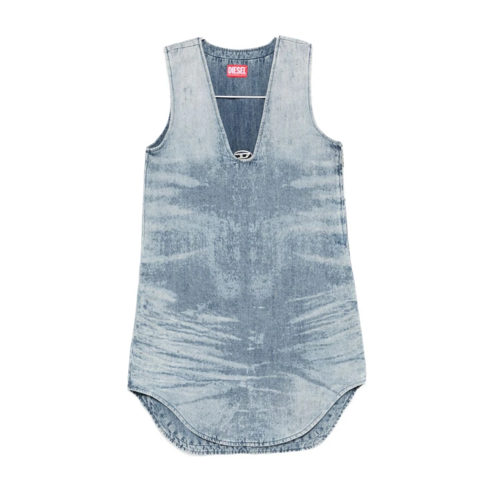 Diesel Vrouw Blauw Kleedjes Dames, M, Heldere E Acid-Wash Jurk