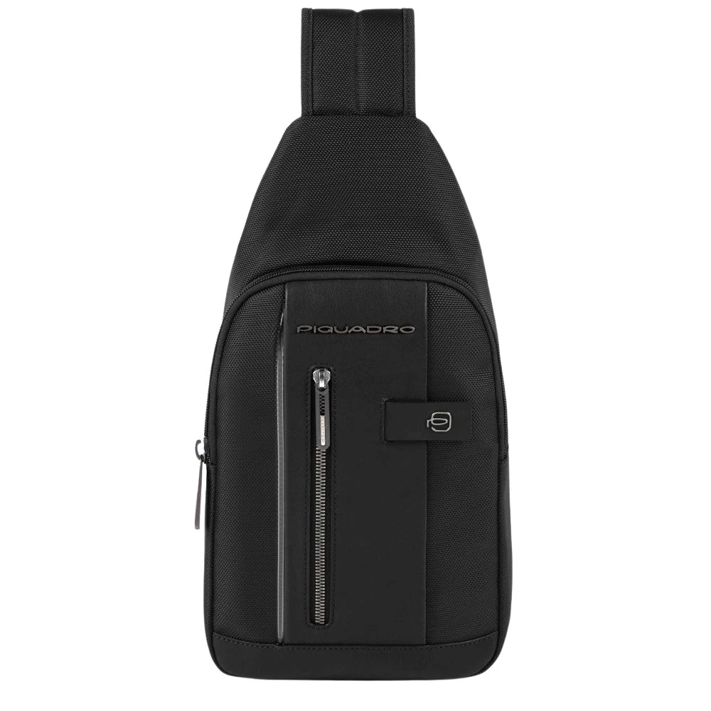 Piquadro Mannelijk Zwart Sling Bag In Fabric And Leather With Led Light And Pocket For Airpods®