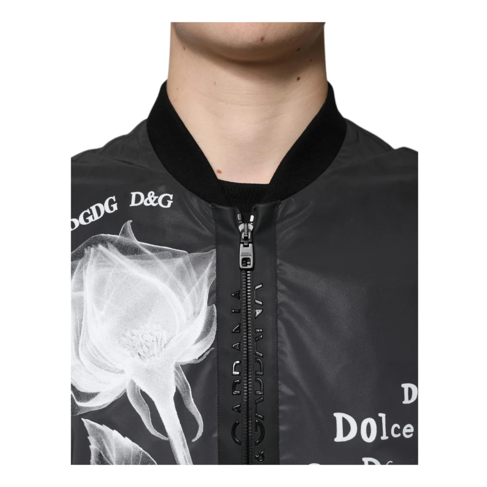 Dolce & Gabbana Zwarte Bloemen Nylon Bomberjack Black Heren