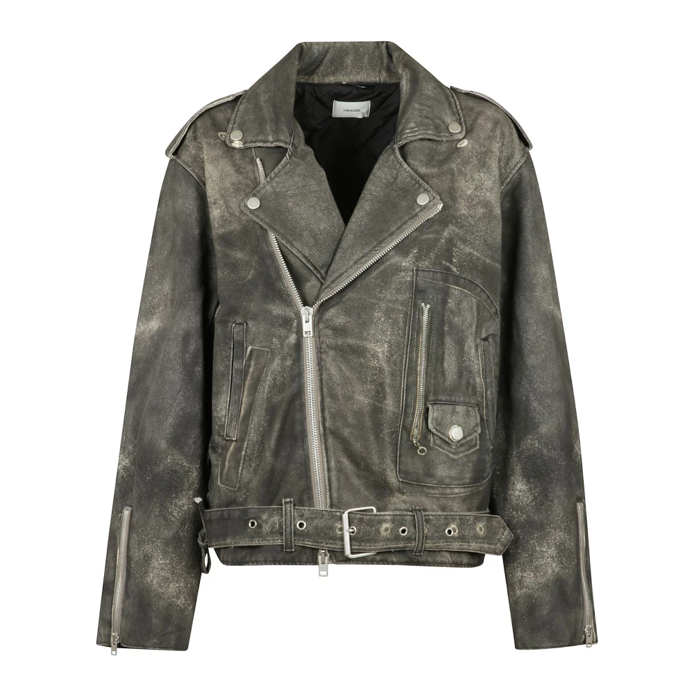 Haikure Lichtgewicht Jas met Leren Print Gray Dames