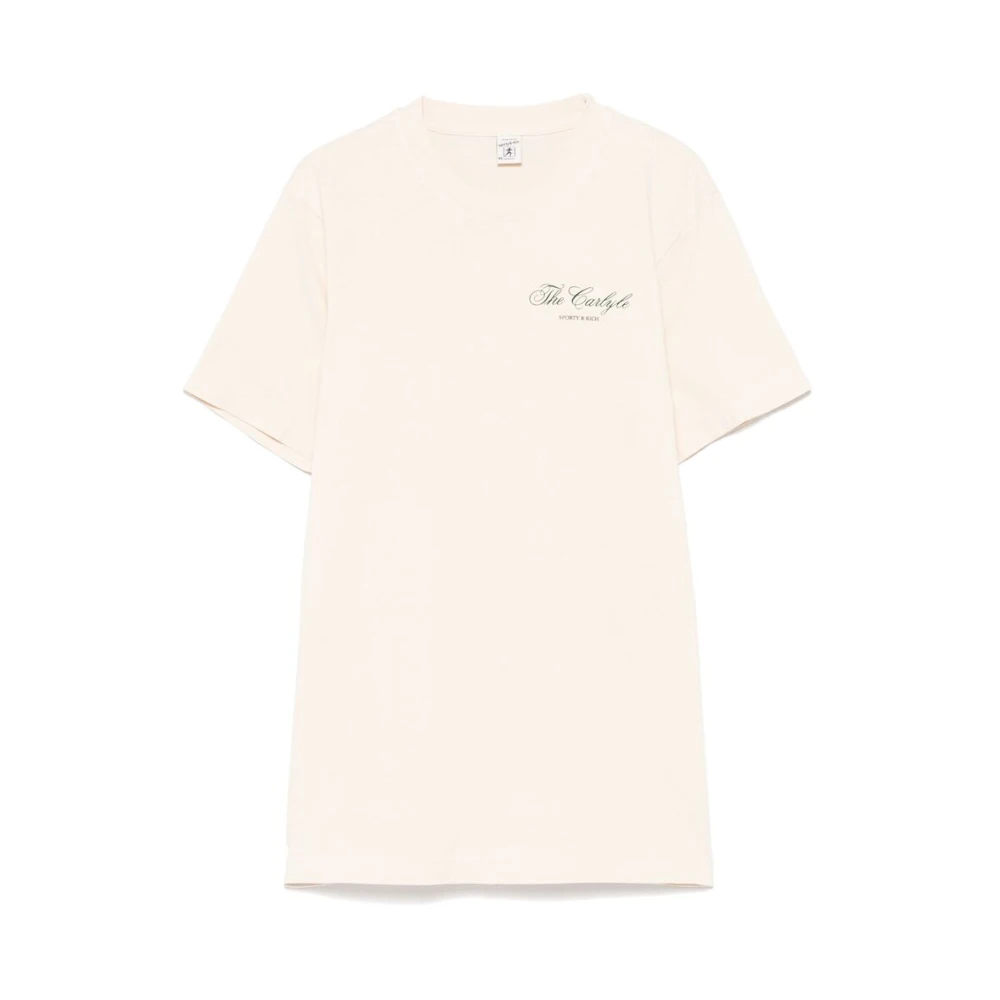 Sporty & Rich Beige Logo Print Crew Neck T-shirt Beige Dames