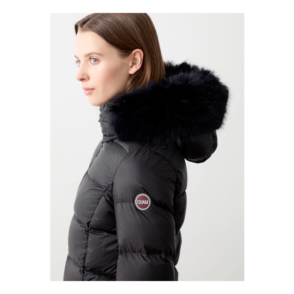 Colmar Zwarte Winterjas met Bont Capuchon Black Dames