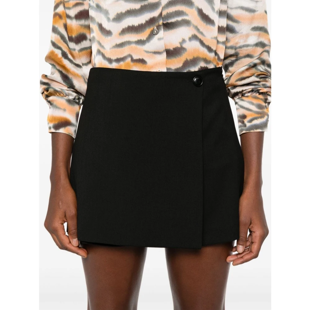 Twinset Zwarte Twill Shorts met Gouden Logo Black Dames