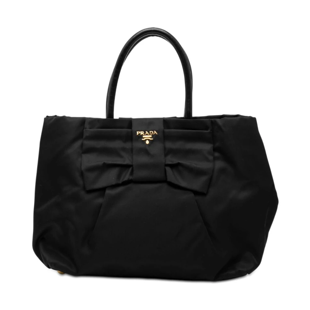Prada Vintage Women's Black Pre-Owned Bow Detail Tote Bag
