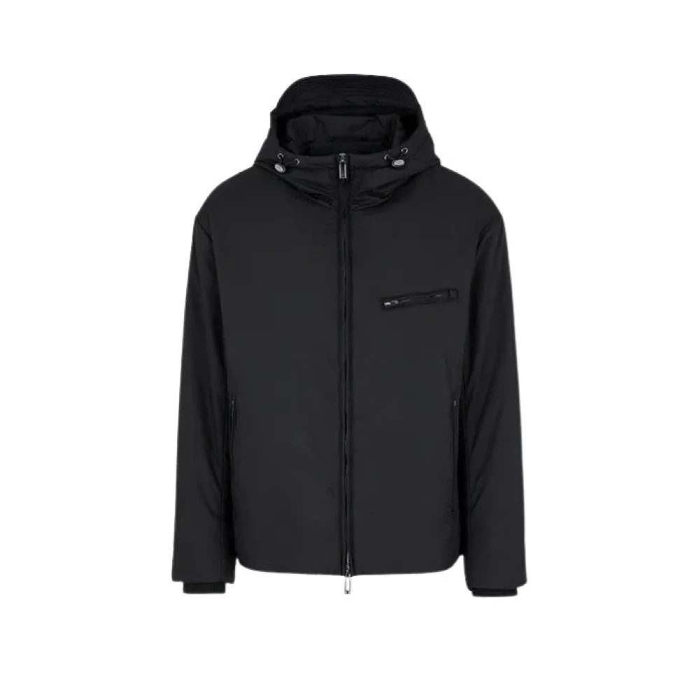 Emporio Armani Zwarte rits capuchon nylon blouson jas Black Heren