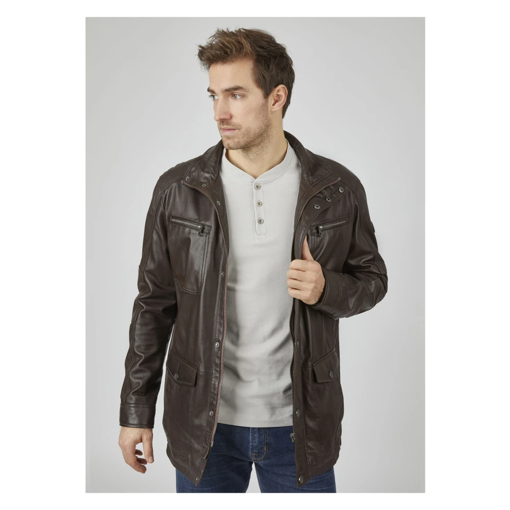 Bugatti Zachte leren parka jas Brown Heren