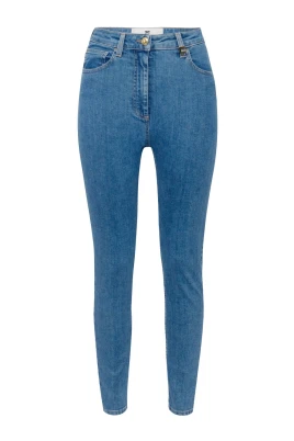 Högmidjade stuprörsjeans med logodetalj