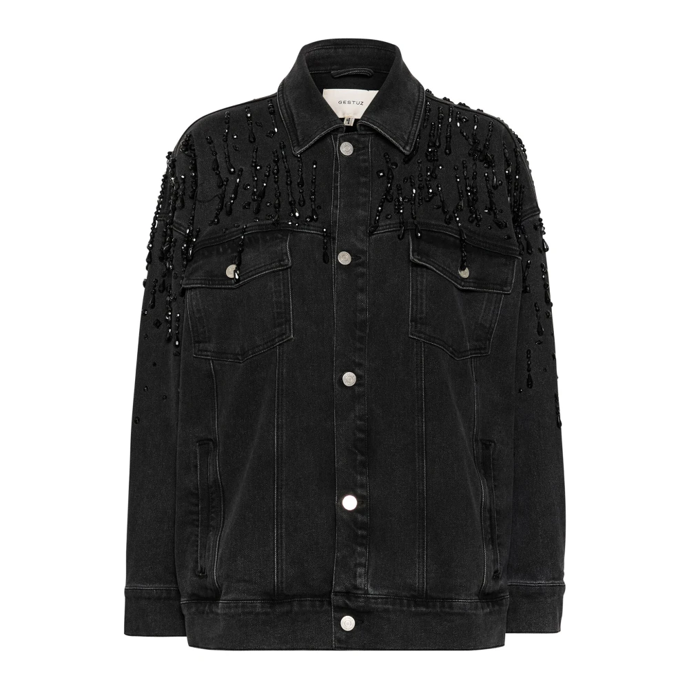 Gestuz Denim Jas met Franjes Gray Dames