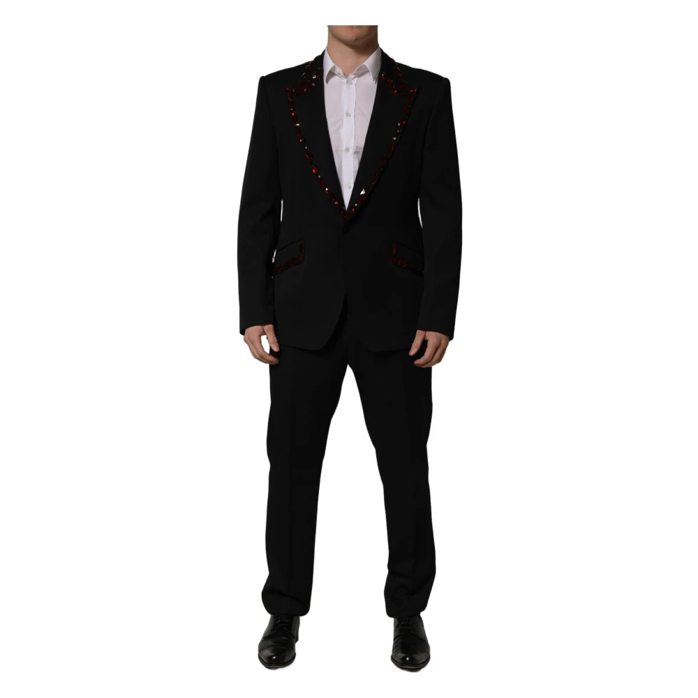 Dolce & Gabbana Men's Black Crystal Embellished 2 Piece Suit - Single Breasted Suits - M - Suits