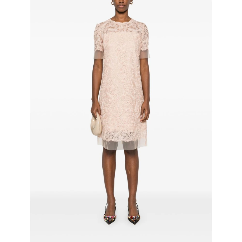 Ermanno Scervino Korte roze kanten jurk met tule randen Pink Dames