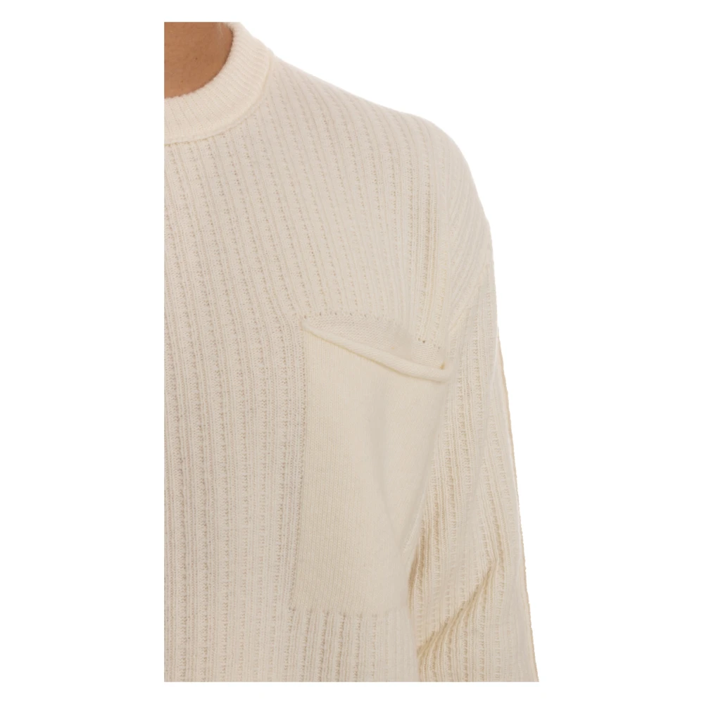 Roberto Collina Gebreide trui Ivoor Front Stitching Beige Heren