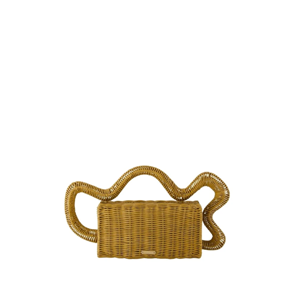Cult Gaia Beige Clutches, Female, One Size, Raffia Hand-Carried Clutch With Magnetic Closure