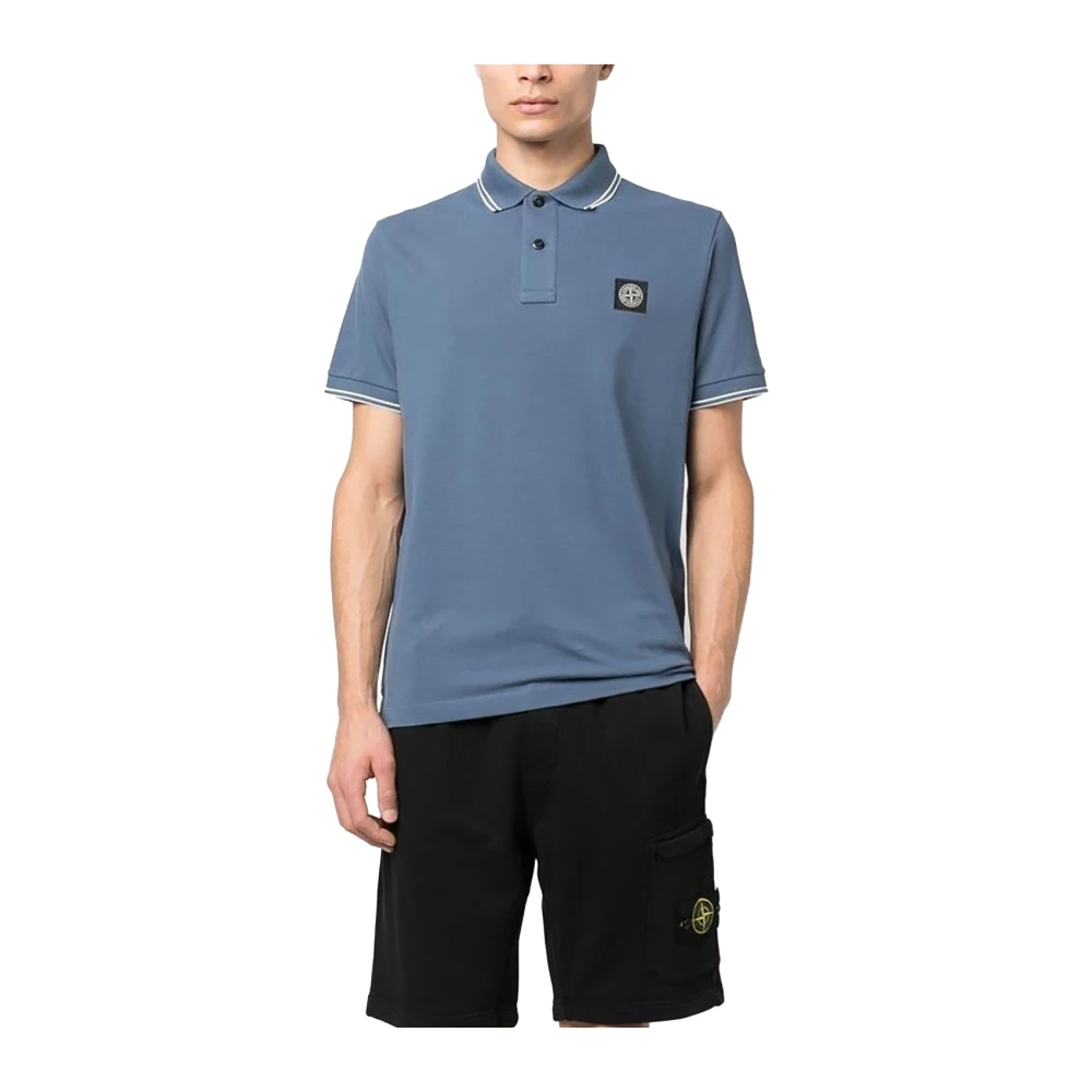 Stone Island Pique Polo Shirt met Logo Blue Heren