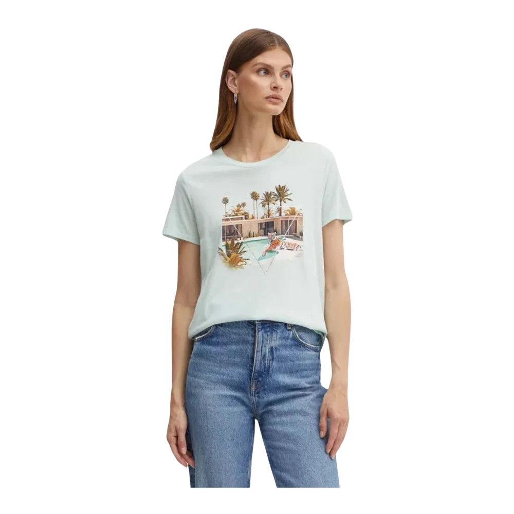 Guess Gedrukt Strass T-shirt Groen Blue Dames