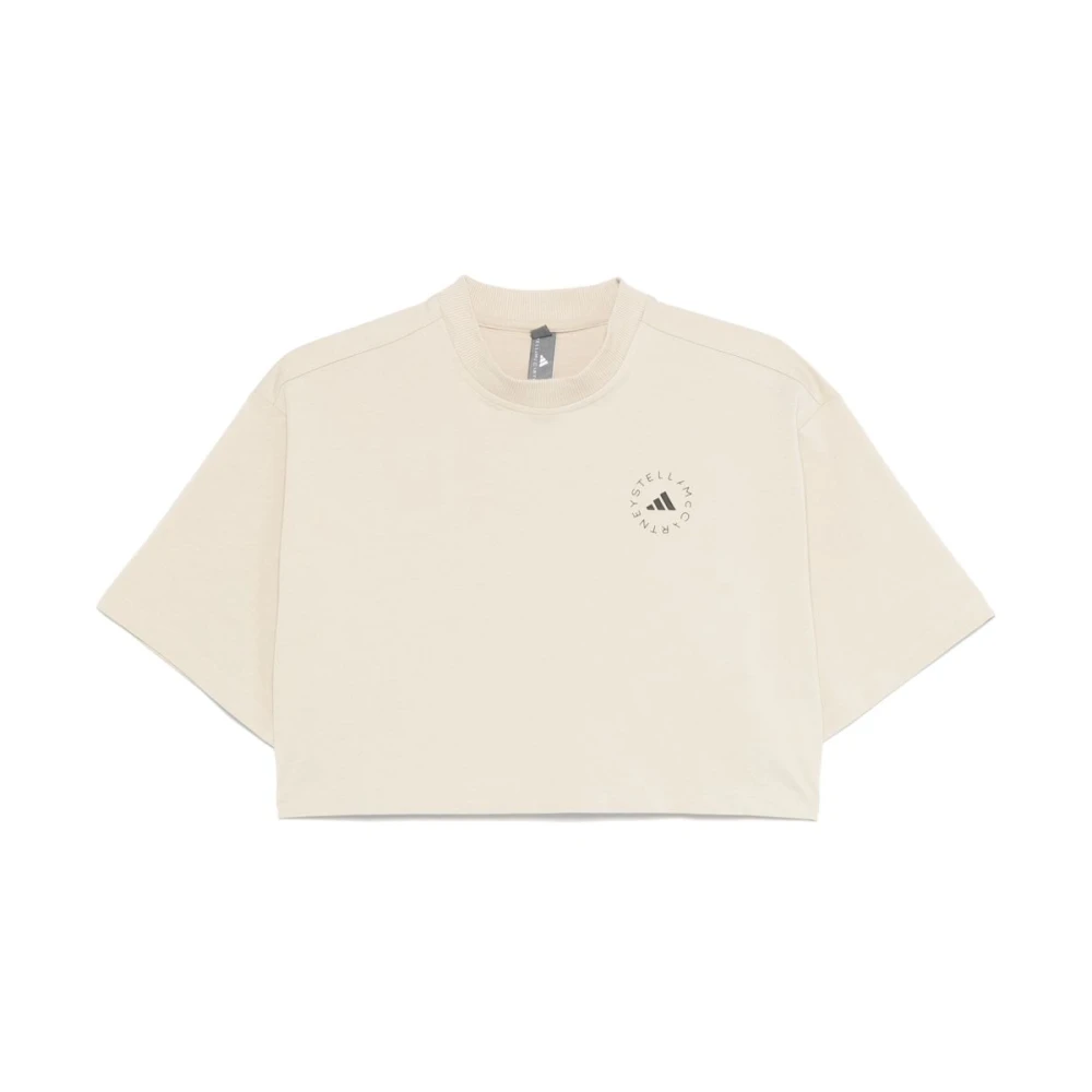 Adidas by stella mccartney Logo Print Crew Neck T-shirt Beige Dames