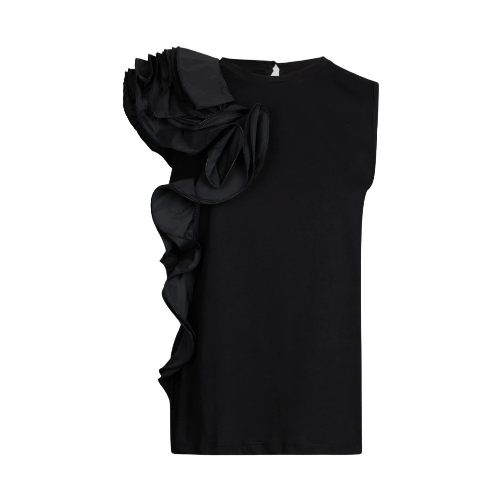 Liu Jo Women's Black Ruffle T-Shirt Extra Small