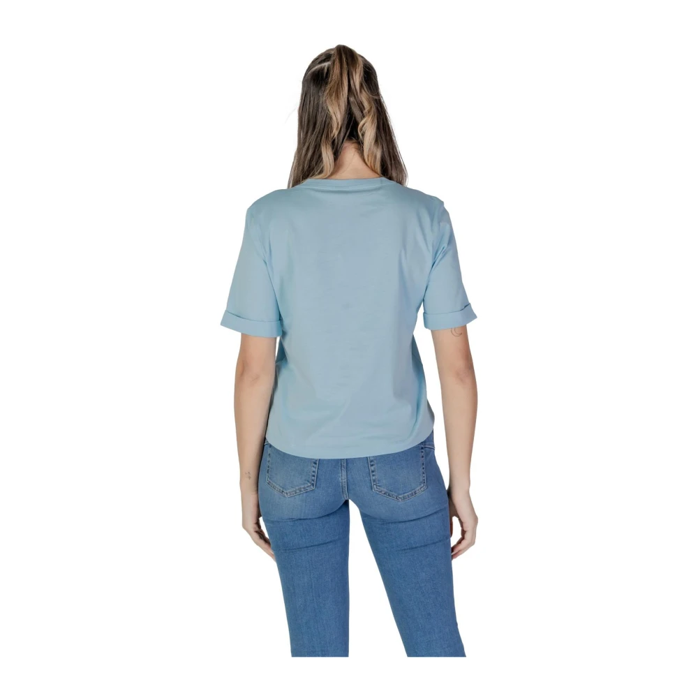 Liu Jo Blauw V-hals Katoenen T-shirt Blue Dames