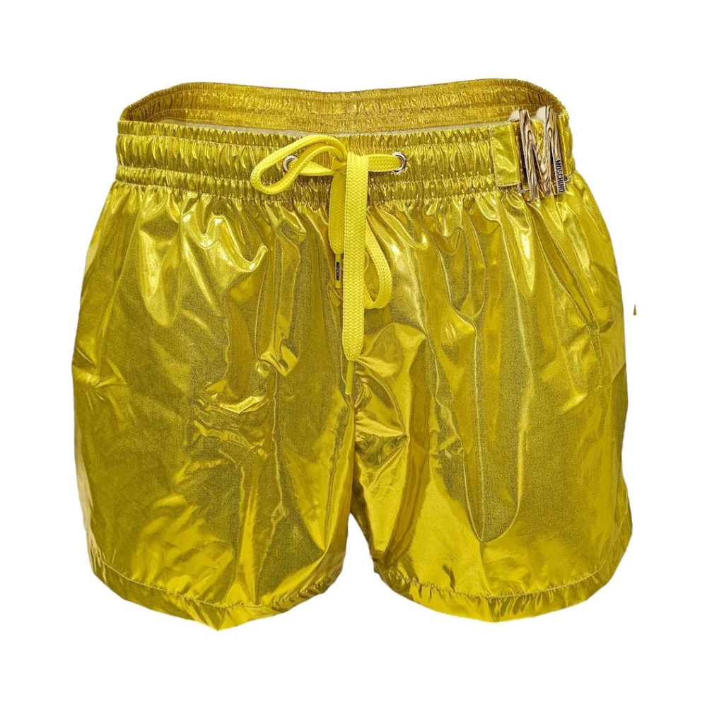 Moschino Metallic Logo Shorts Yellow Heren