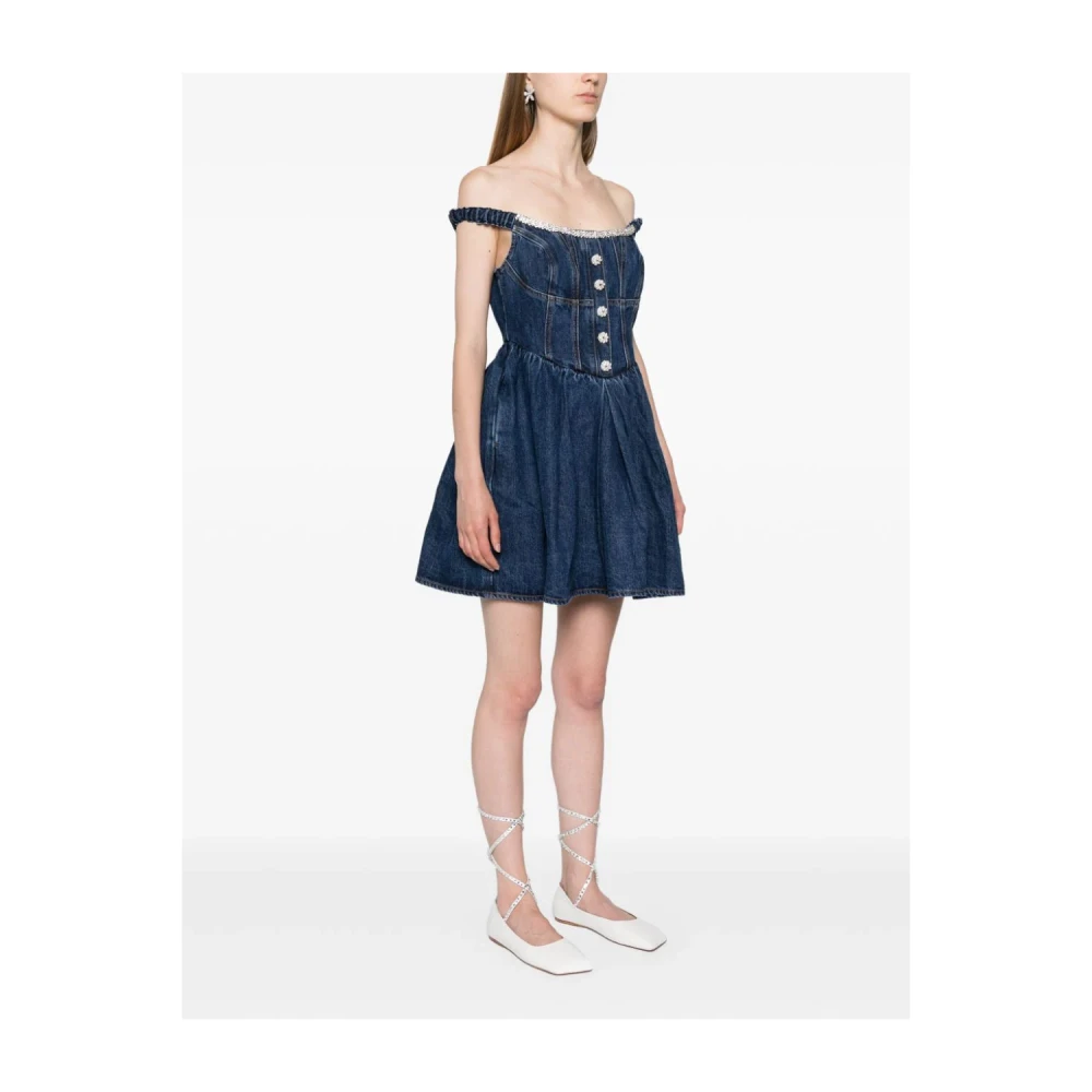 Self Portrait Blauwe Off-Shoulder Jurk met Diamanté Blue Dames