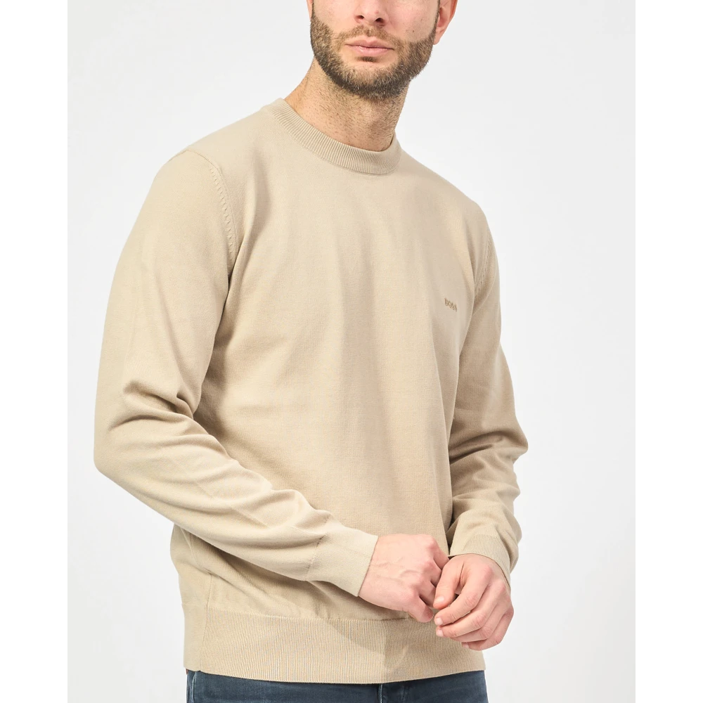 Hugo Boss Beige Katoenen Trui met Geborduurd Logo Beige Heren