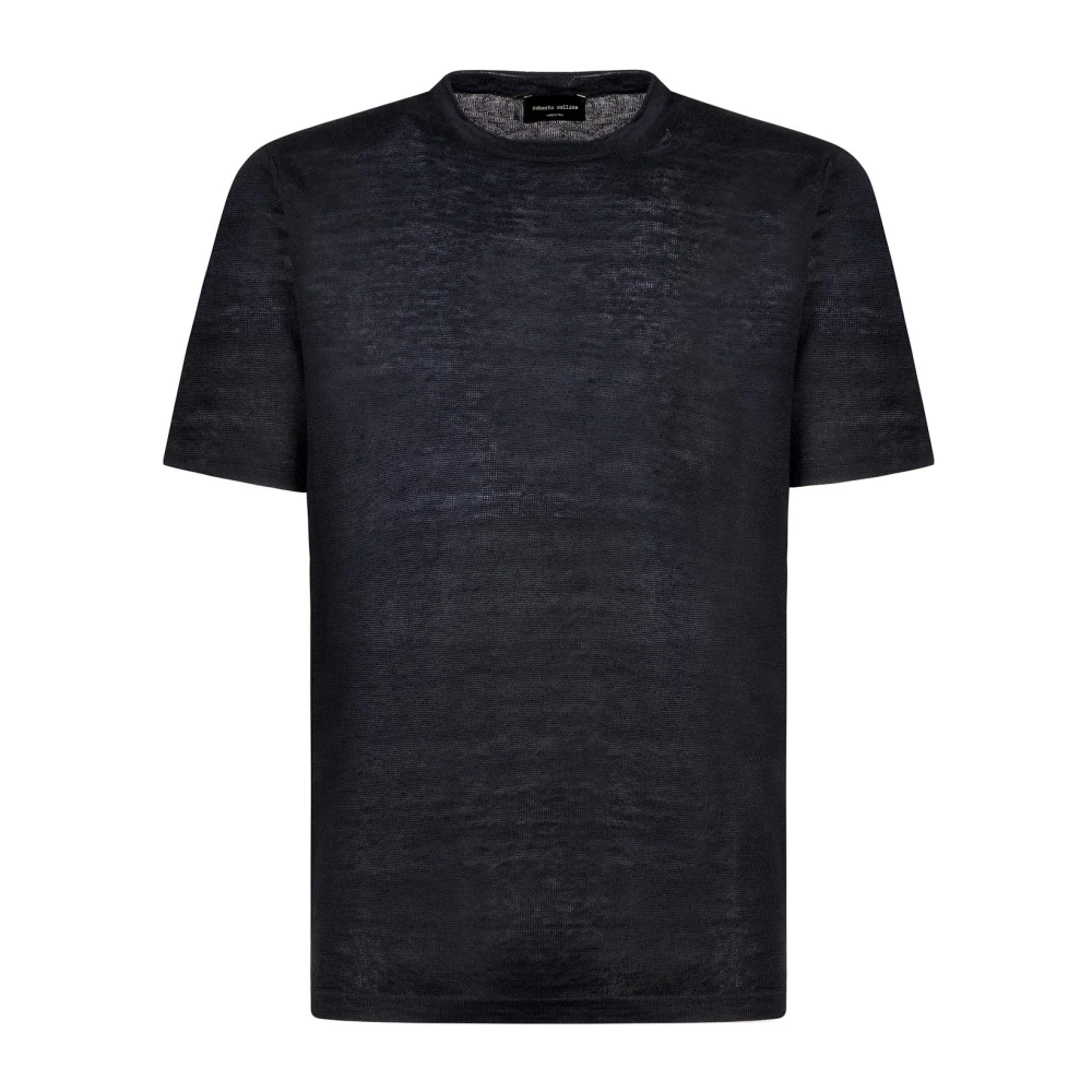 Roberto Collina Linnen T-shirt Zwart Rt20021 Rt2009 Black Heren