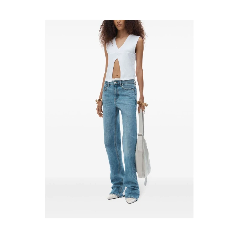 alexander wang Indigo Denim Whiskering Straight Leg Jeans Blue Dames