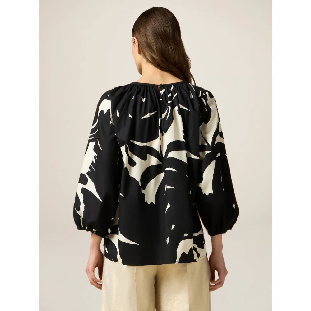 Oltre Bloemenkatoenen blouse met broche Multicolor Dames