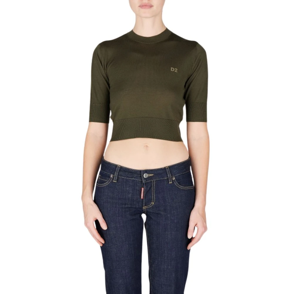 Dsquared2 Fijngebreide wollen trui korte mouwen Green Dames