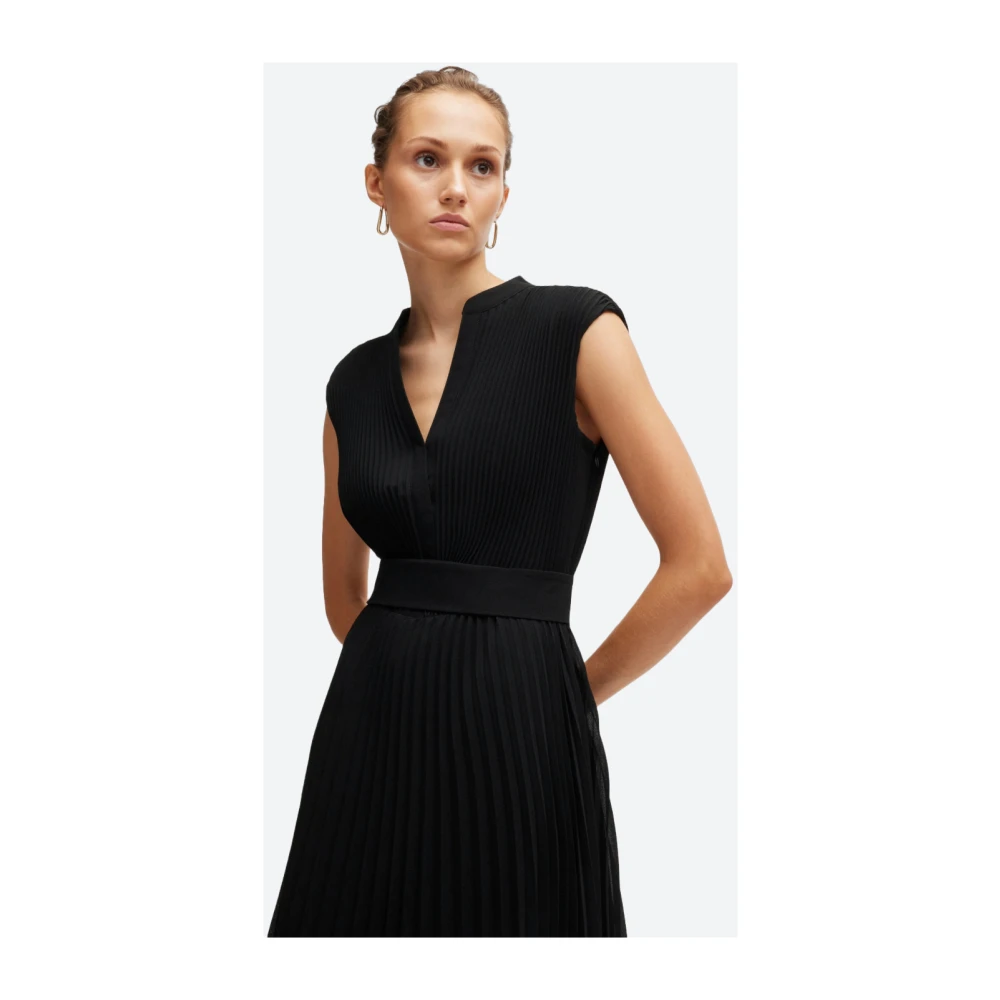 Hugo Boss Geplooide crêpe jurk met V-hals Black Dames