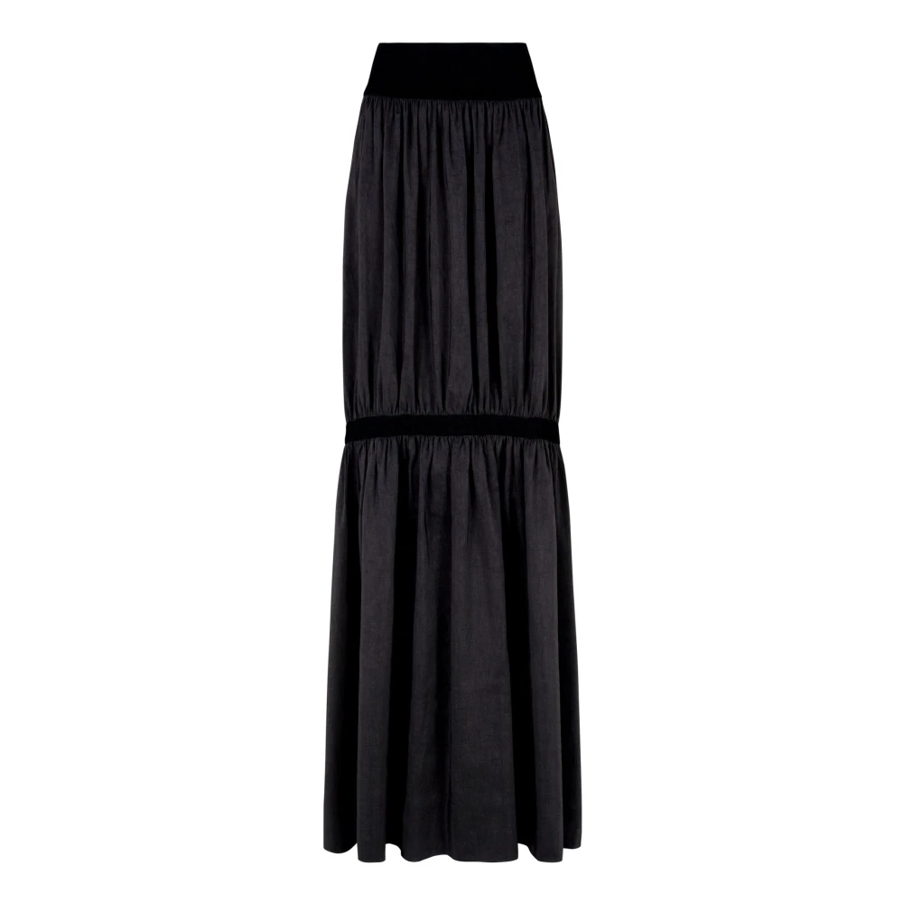 Cortana Black Maxi Skirts, Female, Xs, Linen And Silk Long Skirt
