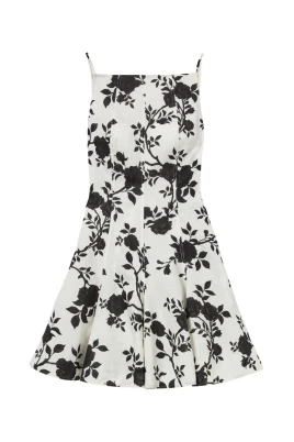 Blommig Linne Mini Klänning