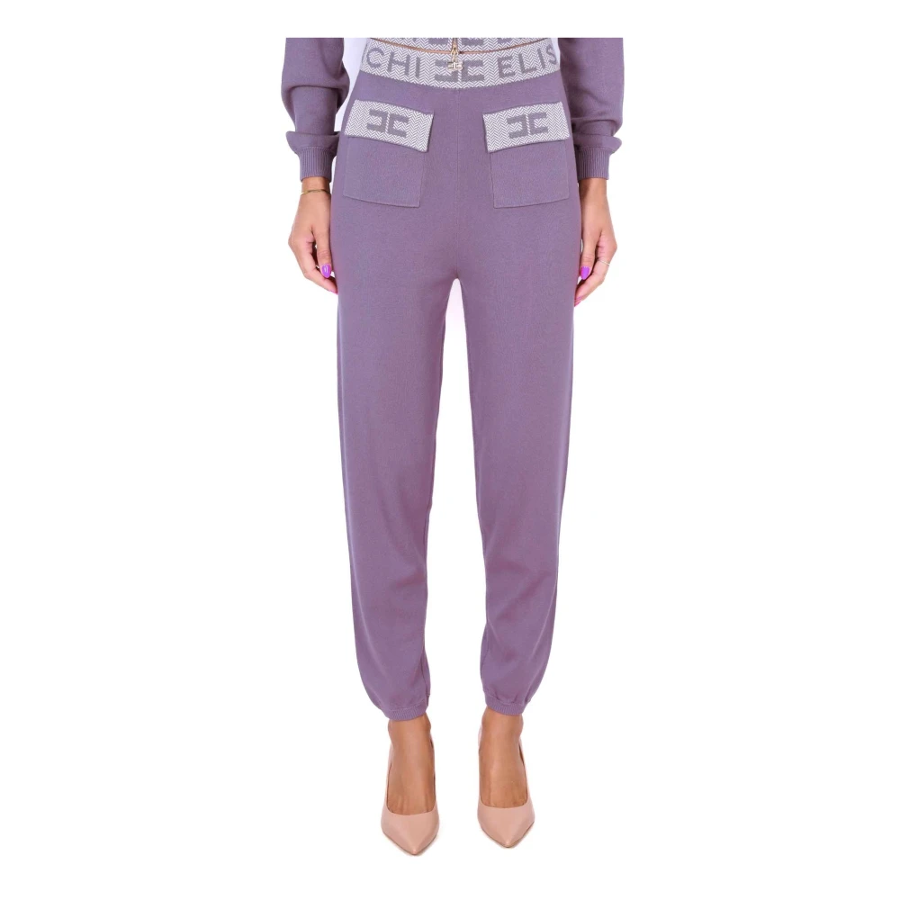Elisabetta Franchi Paarse Gebreide Jogger Broek Purple Dames