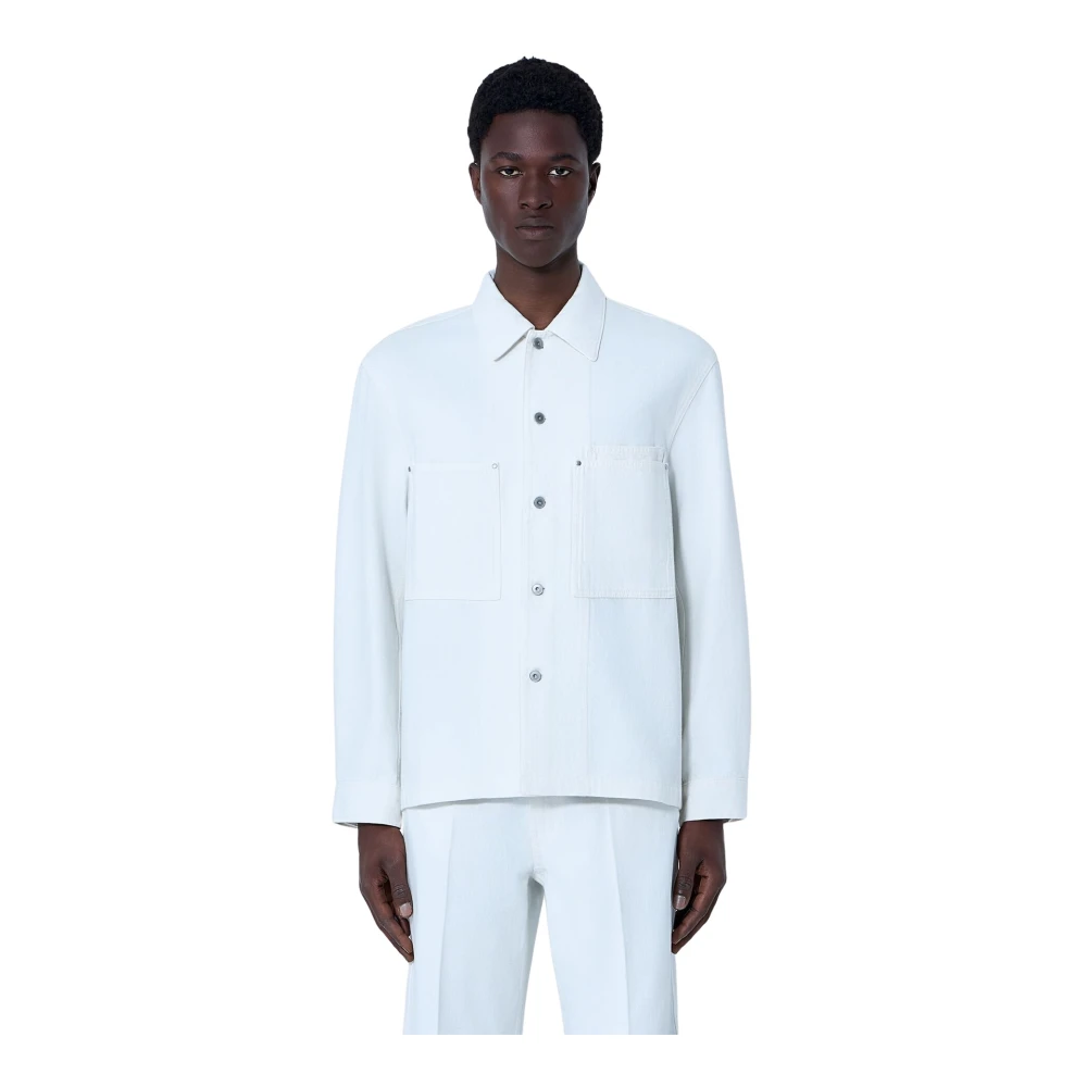 Lemaire Men's White Denim Jackets, L, Cotton Twill Overshirt