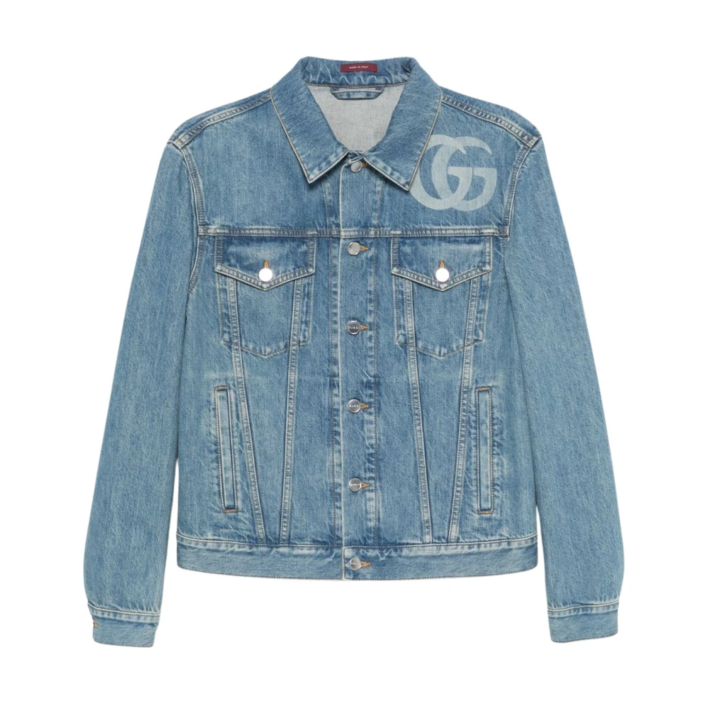 Gucci Denim Katoen Blauw Logo Jas Blue Heren