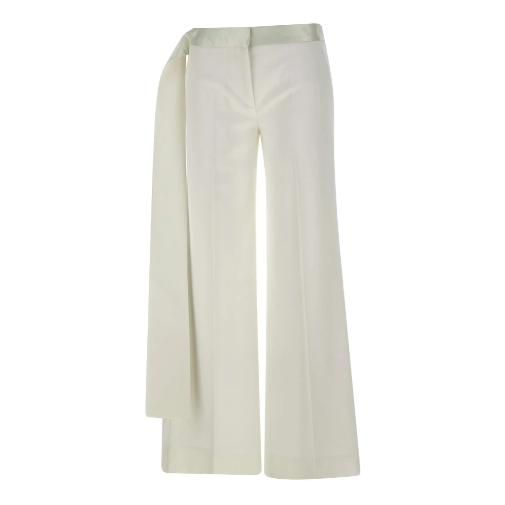 Victoria Beckham Witte wollen blend broek met satijnen bies White Dames