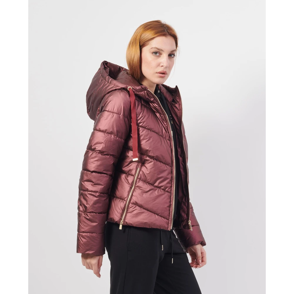 YES ZEE Korte Gewatteerde Hoodiejas Pruim Red Dames