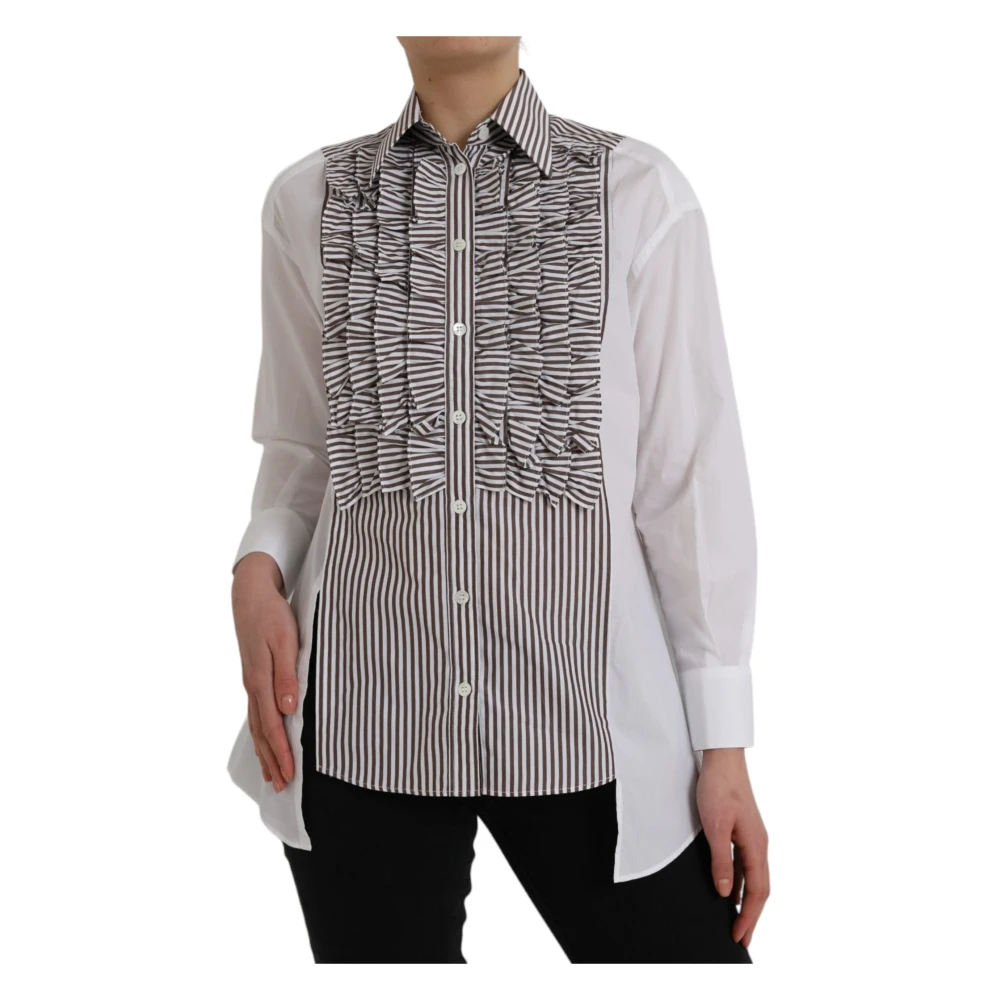 Dolce & Gabbana Women's Multicolor Striped Cotton Top With Ruffle Collar - Shirts - Xs - Blouses & Shirts