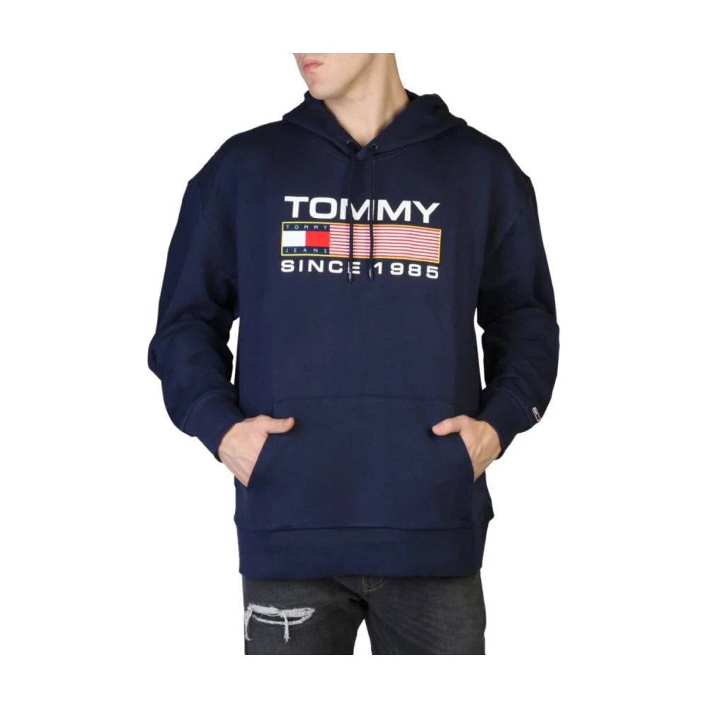 Tommy Jeans Uomo Blu Felpa Con Cappuccio Logo Cotone - Immagine 2