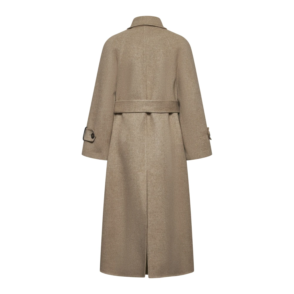 BRUNELLO CUCINELLI Beige Herringbone Lange Jas Beige Dames