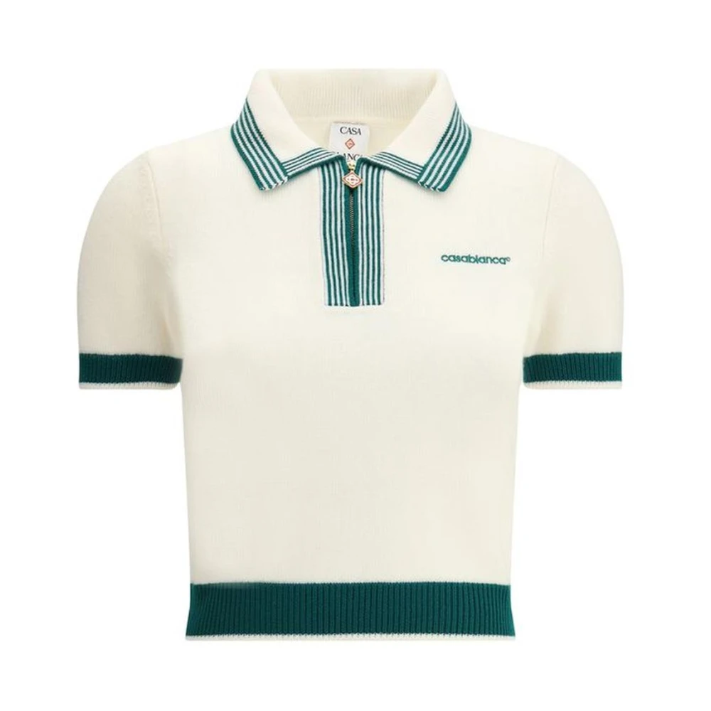 Casablanca Merino Polo Sweater met Rits Sluiting White Dames