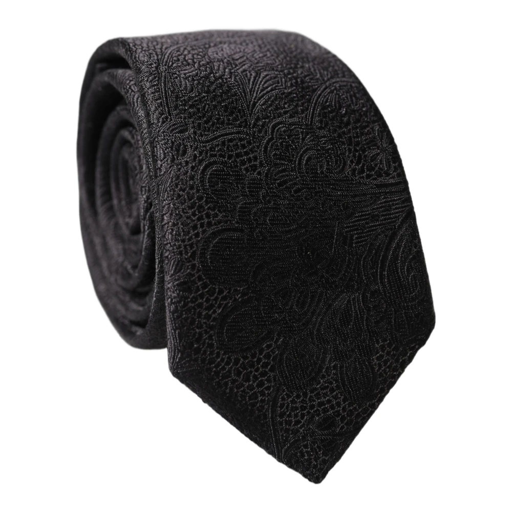 Dolce & Gabbana Men's Black Ties, One Size, Floral Brocade Silk Adjustable Tied Necktie
