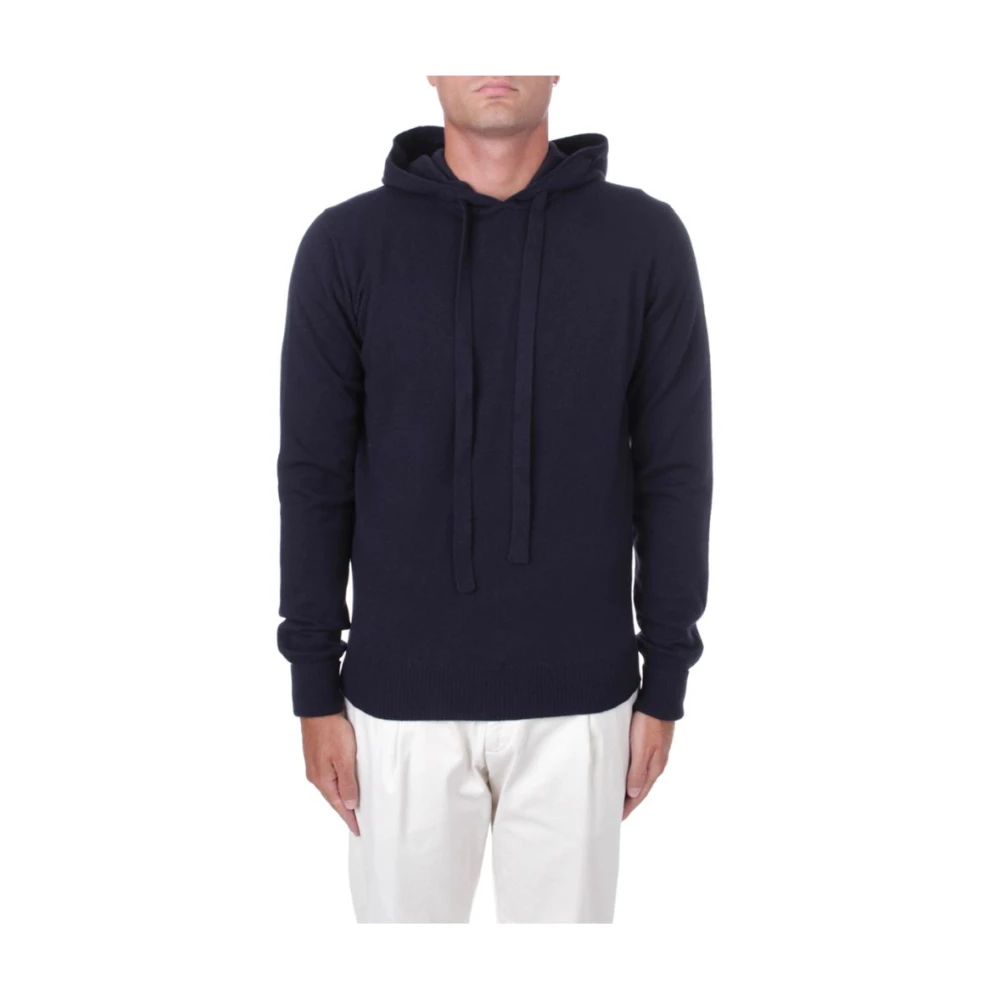 Alpha Studio Blauwe Virgin Wol Hoodie Blue Heren