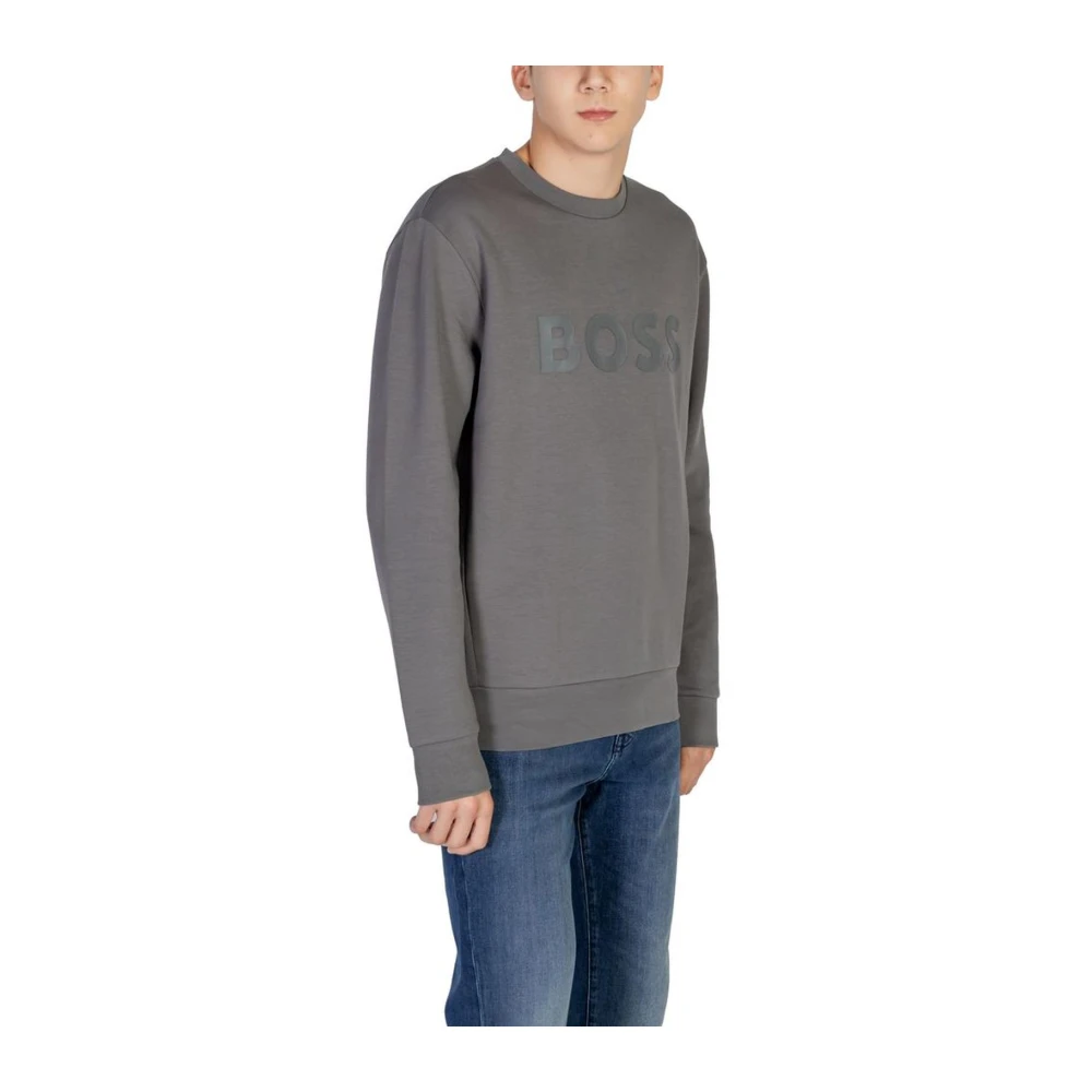 Hugo Boss Katoenen trui met elastaanmix Gray Heren